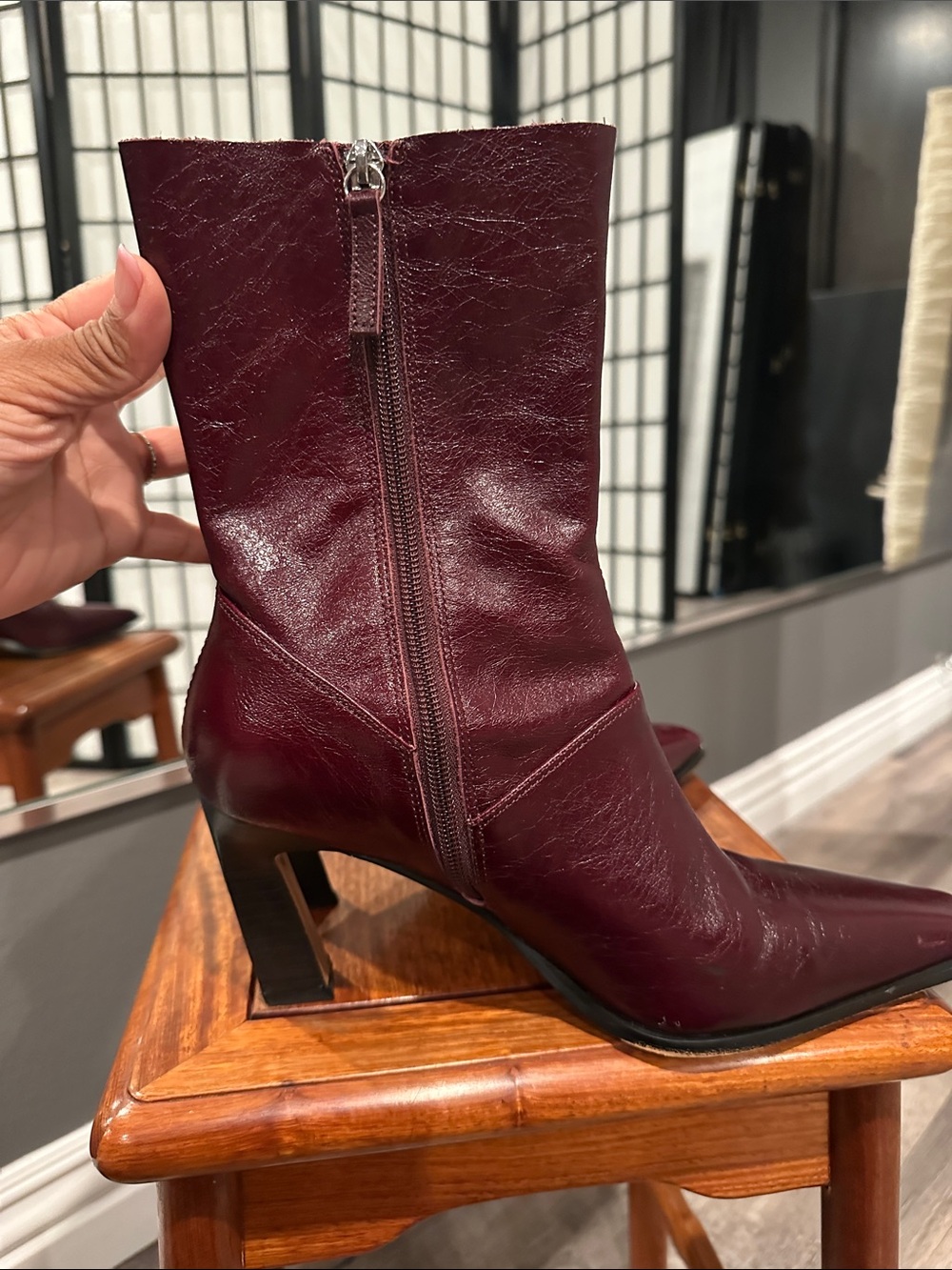 ASOS Wine Pointed Toe Mid-Calf Heeled Boots - Picture 2 of 7